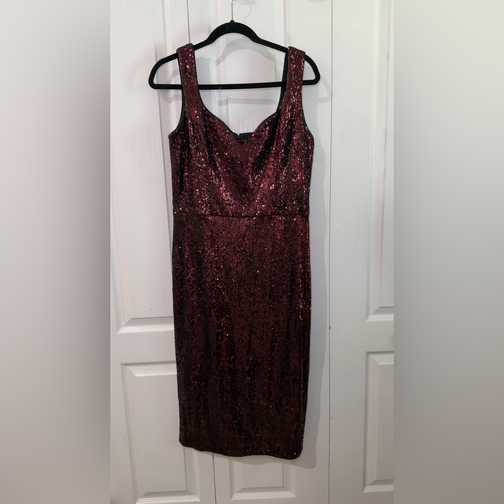 Dress the Population Burgundy Sequin Midi Dress